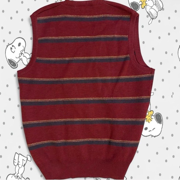 Men's Vintage Maroon Striped Sweater Vest (Tricots St. Raphael) - Picture 2 of 3